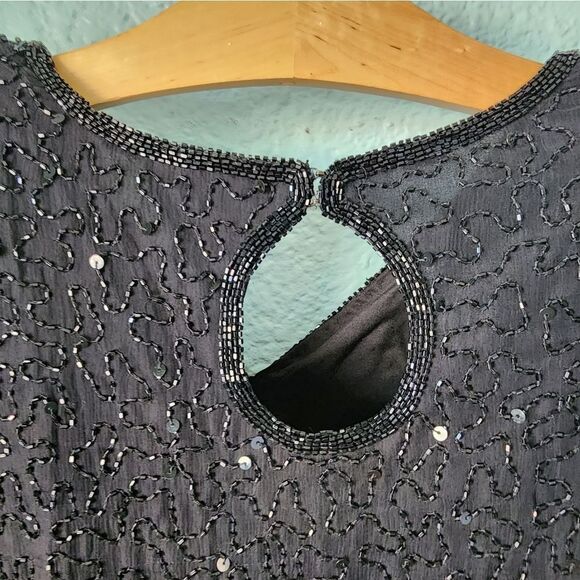 TAN CHHO SILK vintage embellish beads and sequins tunic style blouse - Picture 5 of 13